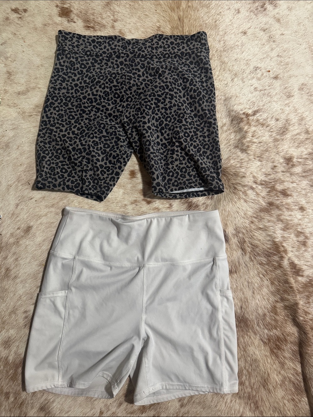 RBX Leopard Print Black Bike Shorts + RBX White High-Waist Bike Shorts